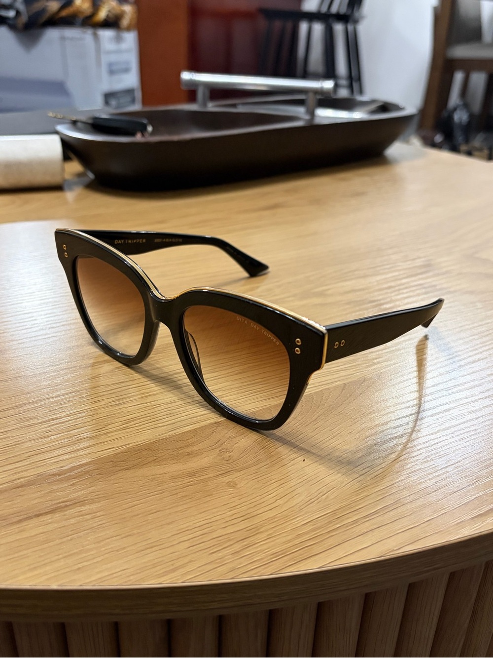 DITA Black Day Tripper Sunglasses with Gold Trim Gradient Lenses Made in Japan